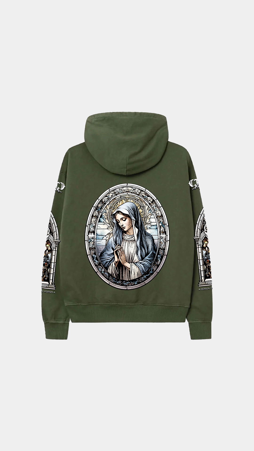 Olive Embroidery Angels Keepers Zip Hoodie