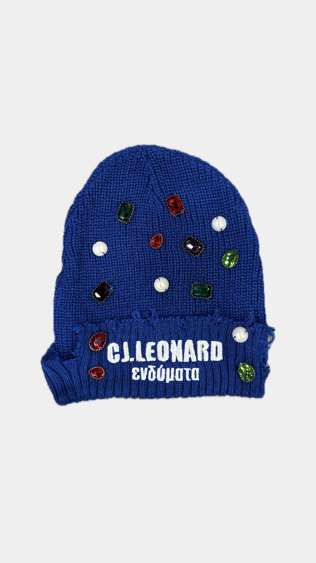 Blue Distressed Stones & Pearls Beanie