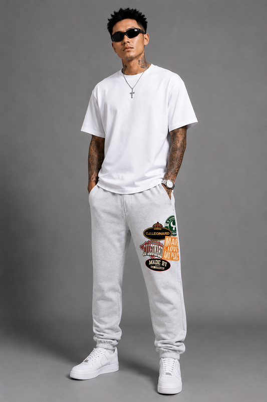 Grey Patched Stamps Sweat Pant