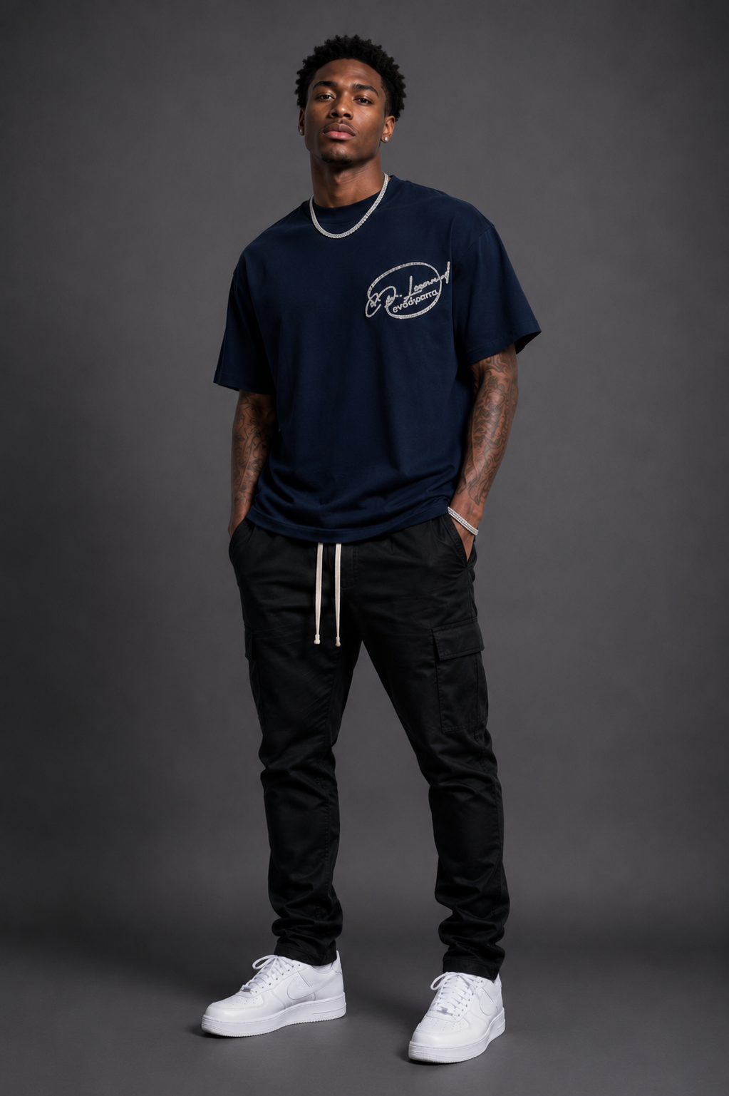 Navy Blue Rhinestone Circle Tee