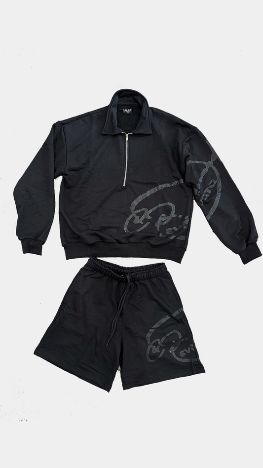 Black 1/2 Black Zip Pullover Set
